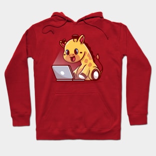 Cute Giraffe Operating Laptop Cartoon Hoodie